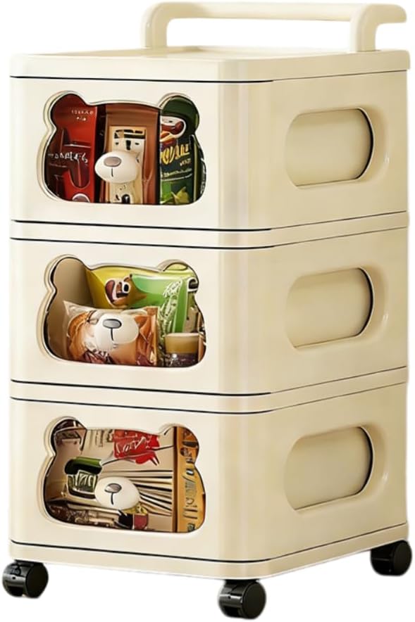 Drawer Storage Organizer, Rolling Storage Cart with 3 Drawers, Plastic Drawer Tower Organization Storage Container with Wheels for Home, Bathroom, Kitchen, Entryway, Office, Dorm
