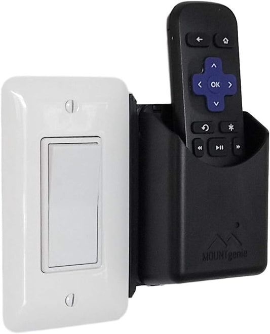 The No-Screwups Remote Control Holder by Mount Genie (Black): Wall Mount with No Damaging Screws or Tape. Installs in Seconds on Any Light Switch. Great for TV, Ceiling Fan and Roku Remotes.