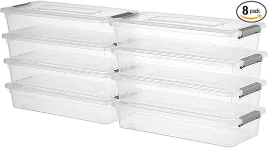 novelinks Clear Stackable Storage Bins with lid Storage Boxes Durable Plastic Organizer Containers for Home Office, Kitchen, Craft Supplies (4 Quart 8 Pack)