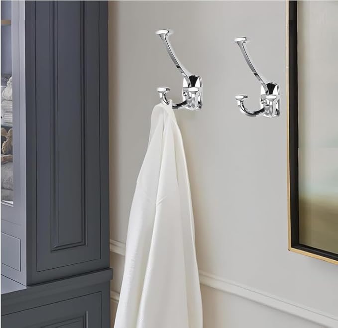 Polished Chrome Hooks Large Wall Mounted Decorative Solid Heavy-Duty Double-Sided Coat Hooks for Hanging Towels Coats Robes Towels Bag Bathroom Wall Hooks (10 Pack)