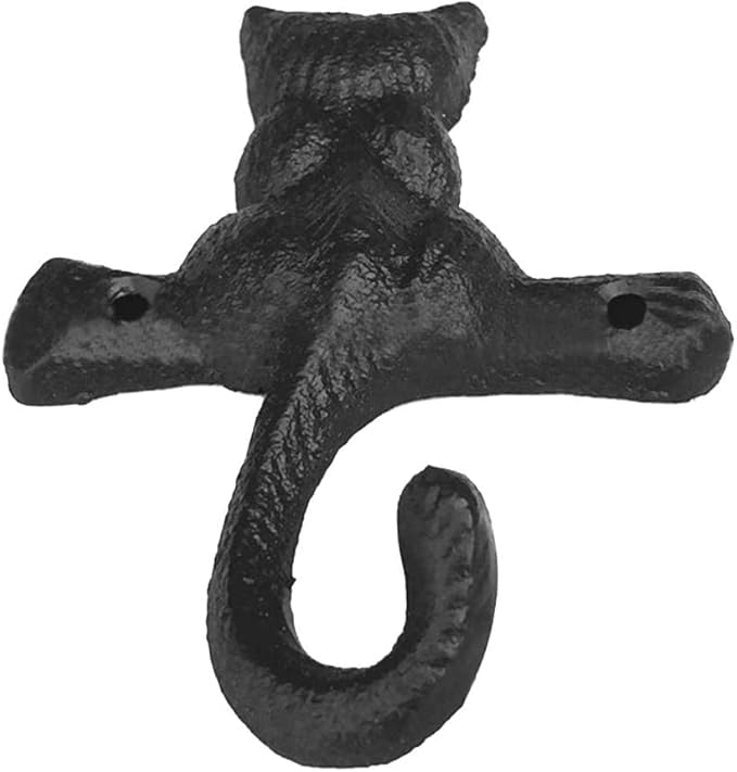 DPOWERFUL Vintage Cat Design Cast Iron Wall Hooks - Rustic Metal Coat, Hat & Towel Hangers, Decorative Key Holder for Entryway, Farmhouse Decor with Mounting Hardware, 3 Pack
