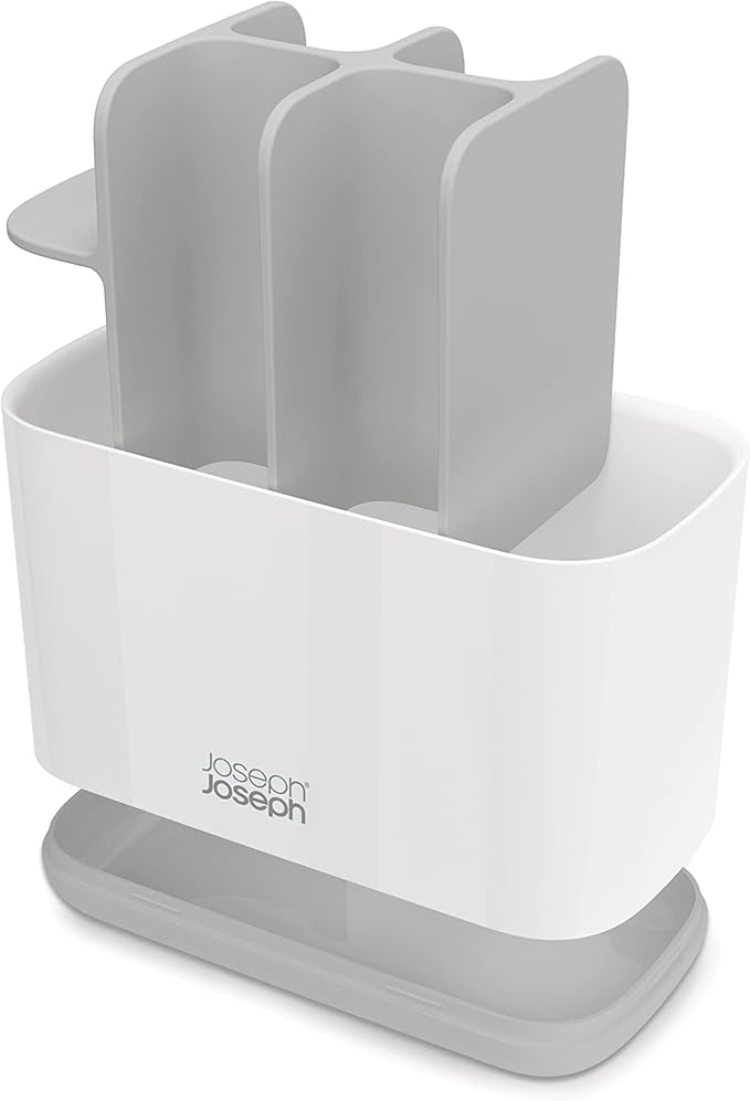 Joseph Joseph Easy-Store - Toothbrush and Toothpaste Holder Caddy, Bathroom Storage Countertop Organizer, Large, Grey/White