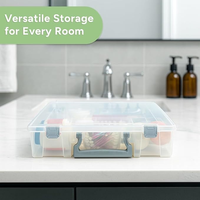 Best Kept Clear Plastic Storage Bin with Dividers | Multi - Use Container for Bathroom Counter, Kitchen, Pantry, Makeup & Beauty Essentials, 3 Pack