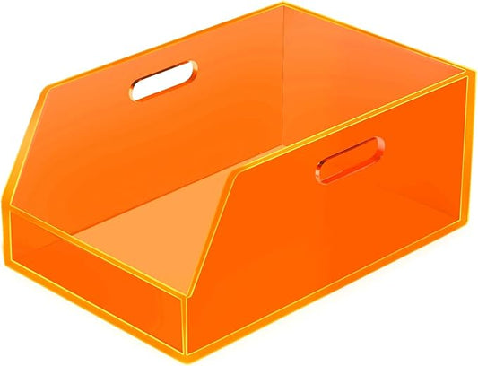 Gelite Stackable Storage Bins Open Front Organizer Bins with Handles Acrylic Storage Container for Pantry Kitchen Cabinet Bathroom Closet Office Organization, 11.4x7.5x5.1'', Neon Orange