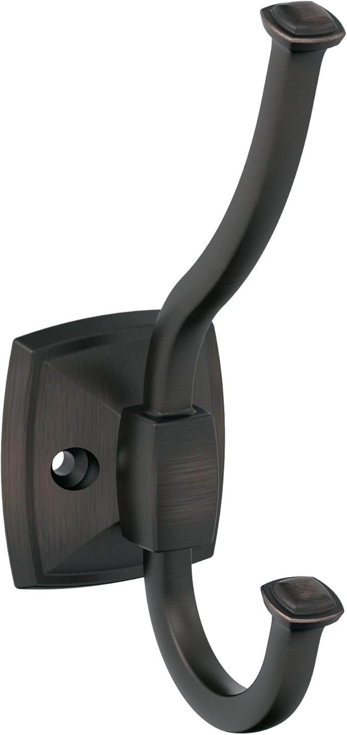 Amerock H37002ORB | Kinsale Double Prong Decorative Wall Hook | Oil Rubbed Bronze Hook for Coats, Hats, Backpacks, Bags | Hooks for Bathroom, Bedroom, Closet, Entryway, Laundry Room, Office