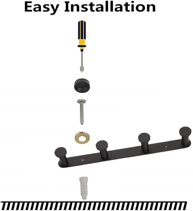 BigBig Home Black Towel Hook, Bathroom Wall Hook Rack with 4 Hooks Matte Bedroom Coat Hook Kitchen Robe Hanger Wall Mount
