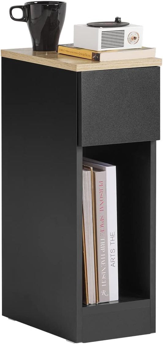 SoBuy Narrow NightStand â Slim Bedside Table with Drawer & Shelf, Small Black End Table for Bedroom, Couch, Entryway, Compact Skinny Night Stand for Small Spaces, FBT111-SCH