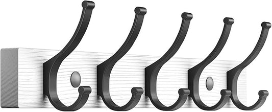 Coat Rack Wall Mount, 16.5 Inches Wood Coat Hooks Wall Mount, Wall Coat Rack with 5 Hooks, Hat Rack Wall Hooks for Hanging Coat, Bag, Towel (1Pack, White)