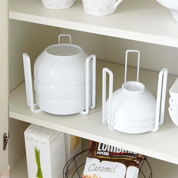 Dinnerware Bowl Plate Holder Fit for 6.5 Inches Diameters Bowl, Metal Bowl Storage Dying Display Rack for Kitchen Drawer, Countertop, Cabinet, Shelf, Cupboard (White, Small 2PCS)