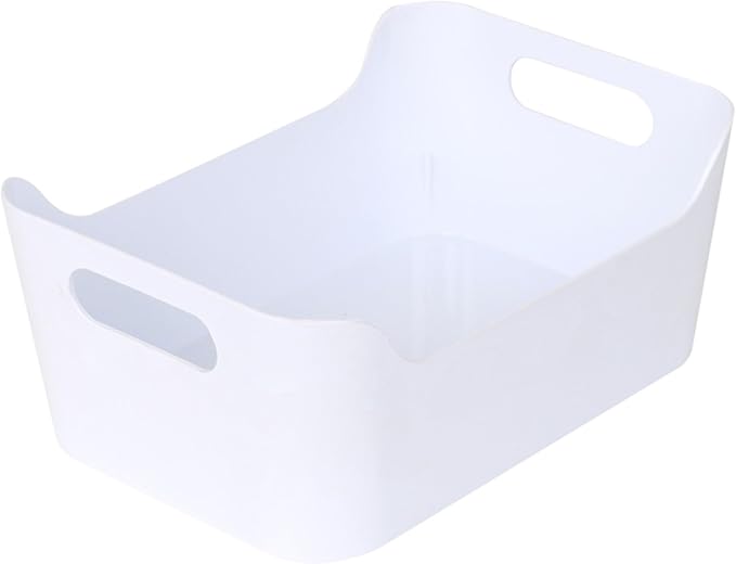 YBM Home Plastic Storage Bins with Handles for Kitchen and Pantry Organization - Multipurpose Open Storage Bins for Under Sink Storage, Bathroom, Vanity, Laundry Room, and Crafts Room, White,Large