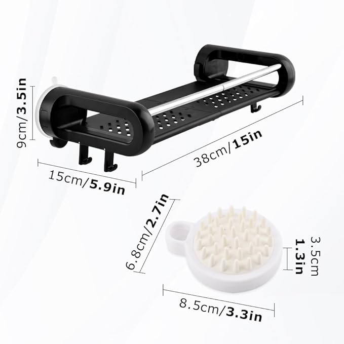 Strong Suction Cup Shower Caddy, Shower Shelf for Home Storage, No-Drilling Removable Bath Organizer Suction Powerful Heavy Duty, Wall Mounted Easy Install, With Shampoo Brush