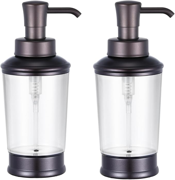 Vintage Style Soap Dispenser Bottles, 16oz Refillable Pump Bottles (2 Pack), Bronze Color with Clear Jar, Retro Bathroom or Kitchen Soap Dispenser for Lotion, Shampoo, Conditioner (Bronze-2pcs)