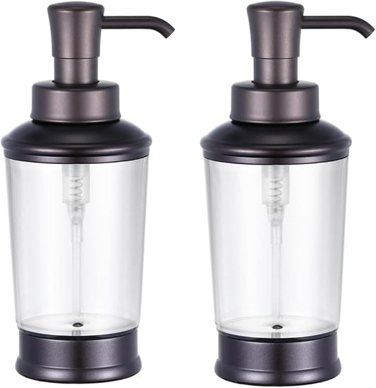 Vintage Style Soap Dispenser Bottles, 16oz Refillable Pump Bottles (2 Pack), Bronze Color with Clear Jar, Retro Bathroom or Kitchen Soap Dispenser for Lotion, Shampoo, Conditioner (Bronze-2pcs)