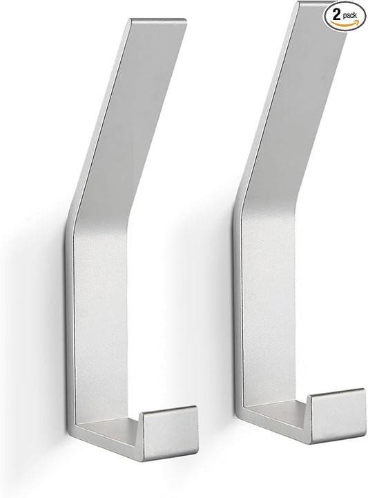 Coat Hooks Wall Mounted, 2 Packs Wall Hooks for Hanging Clothes, Coat, Towel, Rope, Keys, Hats, Purse, Wall Hangers for Kitchen, Bathroom, Door, Cabinet, Hallways, Bedrooms (Silver, 2 Packs)