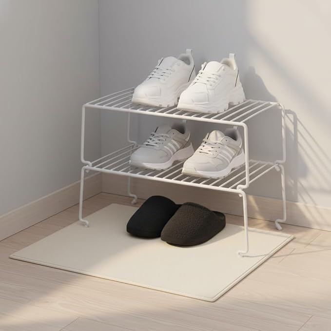 4-piece Kitchen Cabinet Storage Rack - Large Stackable Wire Rack for Pantry, Spice Organization and Desk Use, White (15.7 inches x 8.5 inches)