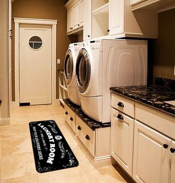 Laundry Room Long Rug Area Rug Non-Slip Floor Mat Waterproof Farmhouse Carpet for Kitchen 72" x 24"(Black-1)