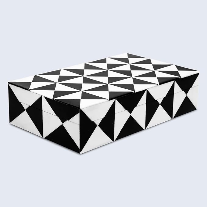 Handicrafts Home Decorative Storage Box with Lid – Black and White Decorative Remote Holder Box, Coffee Table Storage Box for Living Room, Console Table & Shelf Decor – Trianlge 10 x 6 x 2.5