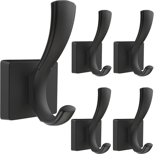 Black Towel Hooks Coat Hook, Towels Robe Holder for Bathroom Hat Hooks for Wall Hanging Key Bag Backpack (5 Pack, Black)