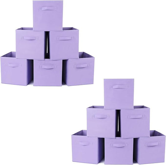 Fabric Storage Bins 12 Pack 13 inch Foldable Storage Cubes with Reinforced Handles Fun Colored Durable Cube Storage Bin for Home, Playroom, Closet Organizers and Storage, Purple