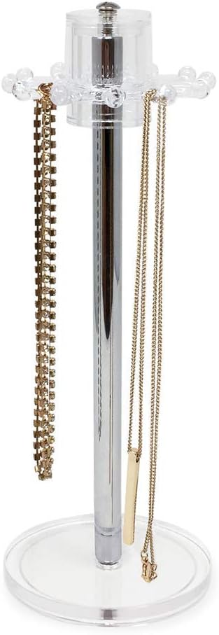 Isaac Jacobs Clear Acrylic Necklace Holder (12 Rotating Hooks) â Hanging Chain Organizer, Sleek & Sturdy Stand for Jewelry â Storage Solution- Bedroom- Bathroom - Countertop - Nightstand