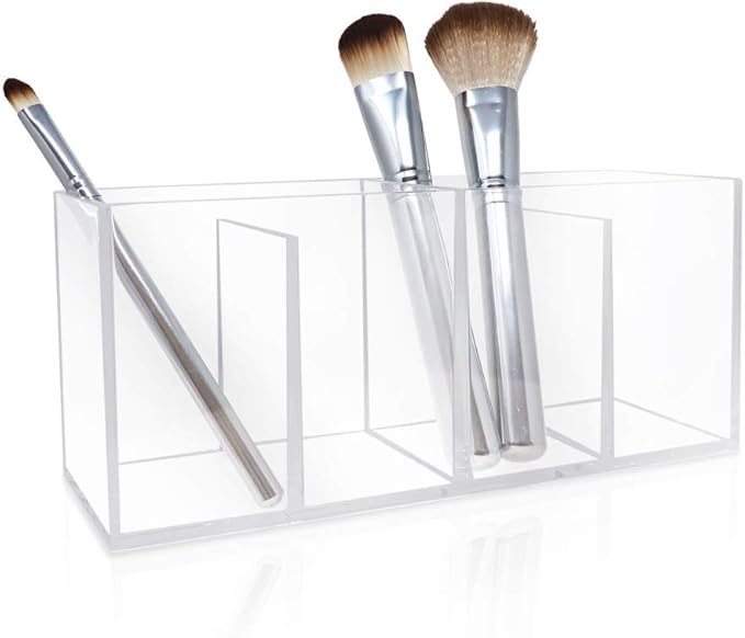 Isaac Jacobs 4-Compartment Clear Acrylic Organizer- Makeup Brush Holder- Storage Solution- Office, Bathroom, Kitchen Supplies and More (Clear)