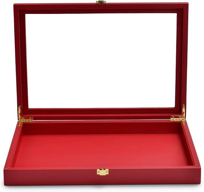Oirlv Premium Red Leather Jewelry Tray with Acrylic Lid Jewelry Organizer Case Showcase Jewelry Display Organizer Box
