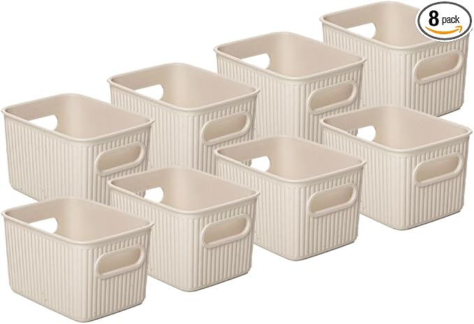 Superio Eco-Friendly Decorative Plastic Basket Open Home Storage Bins Organizer Baskets, Small (8 Pack) Container Boxes for Organizing Closet Storage Bins for Shelves Drawer Shelf 1.5 Liter