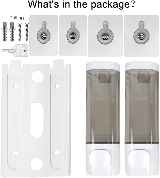 2-Chamber Soap Dispensers Wall Mount,400ml Bathroom Shower Pump Dispenser,Press Manually Lotion Shower Soap Dispenser Usefor Home,Bath,Kitchen,Hotels,Restaurants(White)