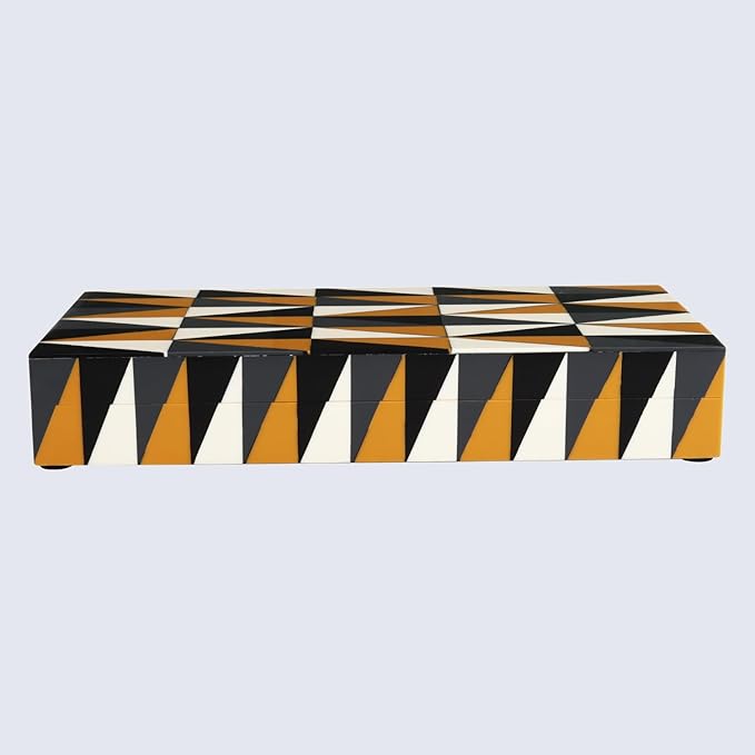 Handicrafts Home Large Decorative Storage Box with Lid – Black and White Coffee Table Storage Box, Remote Control Holder, Keepsake Storage Box for Living Room & Shelf Decor – Puzzle Guild 12 x 6 x 2