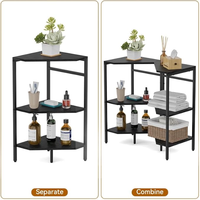 Under Pedestal Sink Shelf, 2 Pack Under Sink Organizers and Storage, 3-Tier Pedestal Under Sink Storage Bathroom Vanity, Corner Shelf Stand for Bathroom, Kitchen, Living Room, Black