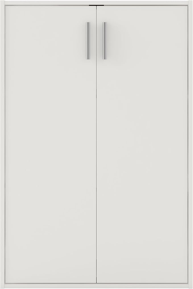 Homes: Inside + Out Apexa 3-Tier Stackable Wood Bookcase with Doors, Cube Storage Organizer Shelves, Small Food Pantry Cabinet, Dorm Teen Room Decor & Bedroom, Home Office, Kitchen, White