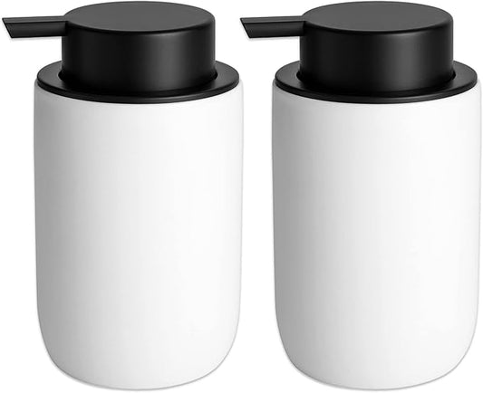 Hand Soap Dispenser for Bathroom Decro, Ceramic Liquid Pump Bottles Refillable Dish Dispenser for Kitchen Farmhouse Colleage Dorm, Matte White 2 Pack