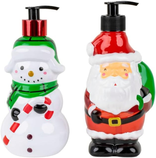 Simple Pleasures Snowman & Santa 2 Pack: Cranberry Orange Scented Decorative Refillable Soap Dispensers for Kitchen Countertops and Bathroom Sinks