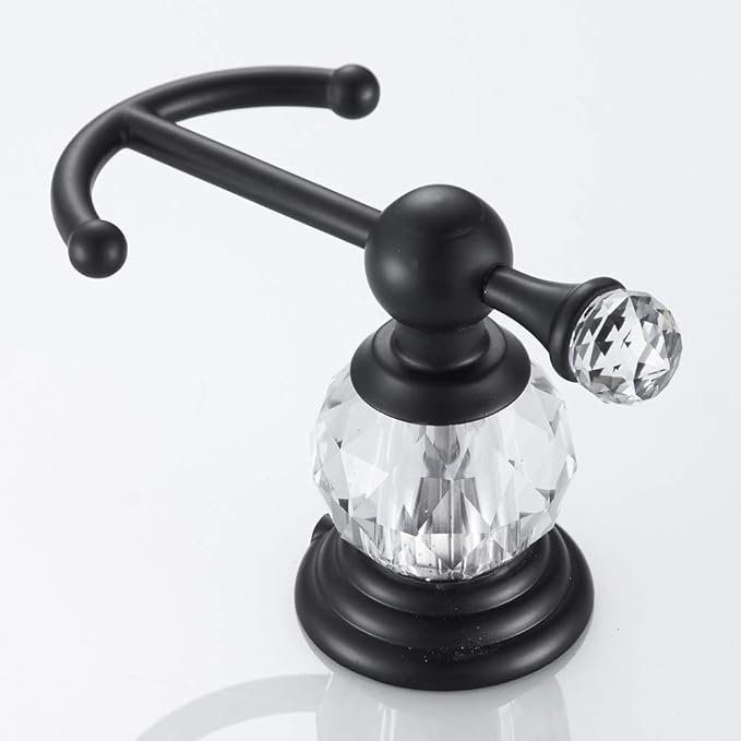 Crystal Black Towel Hook, Bathroom Robe Hook, Coat Rack Hanger Heavy Sturdy Double Towel Hooks Bath Farmhouse Clothes Hook Wall Mounted Modern for Bathroom Kitchen Washroom