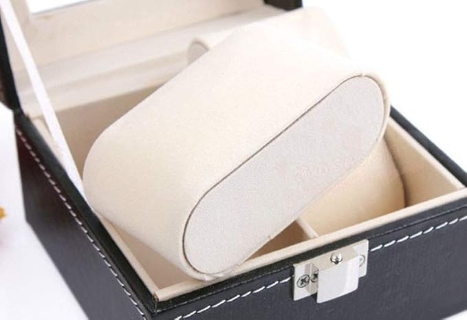Teensery Watch Box 2 Slots Black Leather Watches Storage Case Glass Top Watch Case Organizer Jewelry Display Case for Men and Women