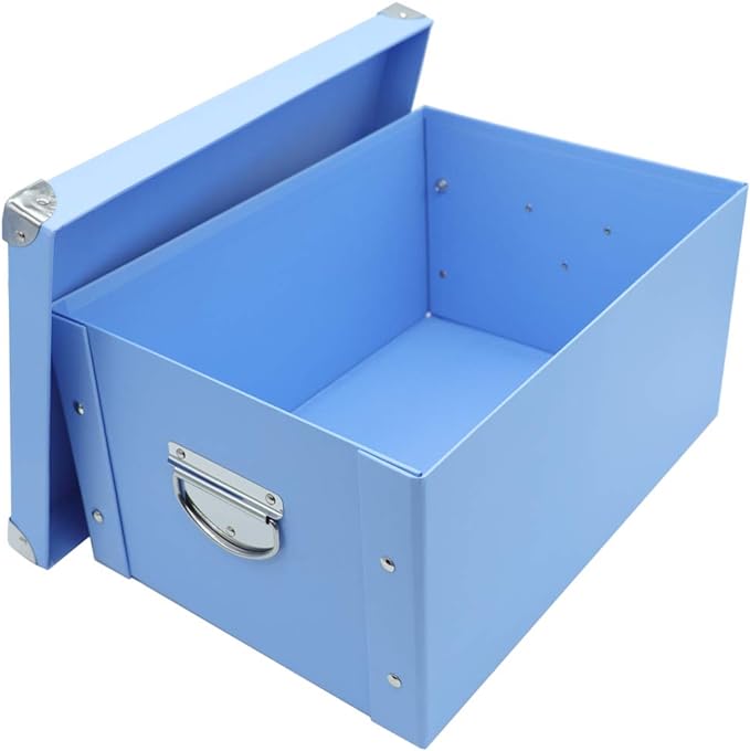 GUOZI Collapsible Storage Box, Decorative Memory Box with Lid & Metal Reinforced Corners, Cardboard File Bin with Handles, Organizer Gift Box for Keepsake Toy Photos Office Nursery Wardrobe Bookshelf