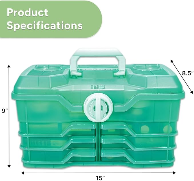 Best Kept Portable Cosmetic Organizer with Compartments | Makeup Organizer Box For Vanity | Skin Care | Jewelry | Cosmetic Train Case | Hair & Grooming Storage Case | Green translucent