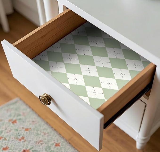 Coavas Extra Grip Thickened Shelf and Drawer Liner - Non-Adhesive Non-Slip Waterproof Mats for Kitchen Cabinets, Drawers, Shelves, Dresser & Cupboard, Easy Cut DIY (Green Rhombic, 12IN x 10FT)
