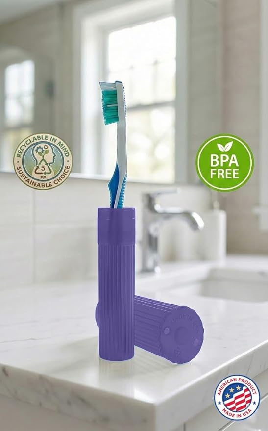 Toothbrush Holder - Purple, Made in USA, with Ventilation Holes, for Toothbrush Covers, Toothbrush Holder, Toothbrush Soft, Durable Design, Hygienic Bathroom Accessory