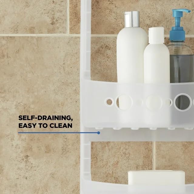 Shower Caddy Hanging, Large Heavy Duty Plastic Shower Organizer with 2 Shelves and 1 Deep Basket, White