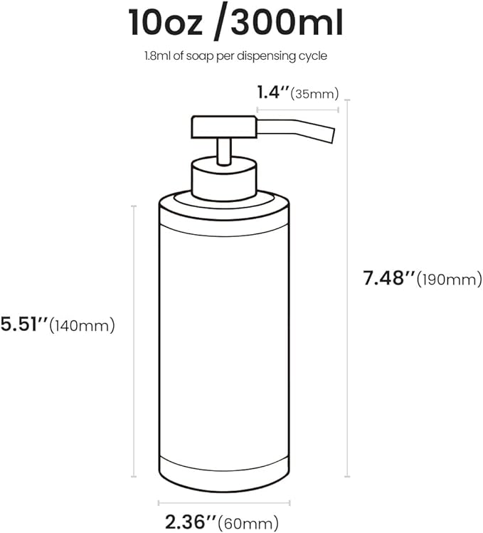 Stainless Steel Soap Dispenser for Bathroom, Matte Black Flat Design, Metal Pump, 10oz Rust-Proof Liquid Hand Soap Dispenser for Kitchen, Refillable Countertop Lotion Bottle