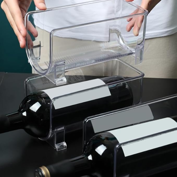 Stackable Drawer Style Wine Rack and Bottle Holder Compact Plastic Organizer for Home Bar Kitchen Refrigerator Space-Saving Storage Solution 2-Pack