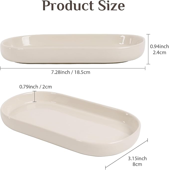 Ceramic Jewelry Tray â Oval Vanity Dish for Rings, Earrings, Bracelets â Minimalist Decorative Trinket Holder for Dresser, Bathroom, Nightstand â Cream White