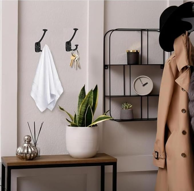 10 Pack Matte Black Hooks Large Wall Mounted Solid Heavy-Duty Decorative Double-Sided Coat Hooks for Coats,Hats,Backpacks,Bags Closet,Entryway,Laundry Room,Office