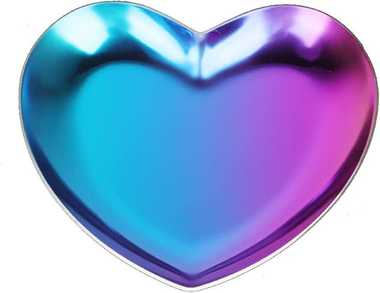 Stainless Steel Jewelry Tray, Heart Shaped Trinket Dish for Rings Earrings Necklaces Bracelet Watch Keys, Plate Tea Tray Fruit Tray Cosmetics Jewelry Organizer Box(Colorful)