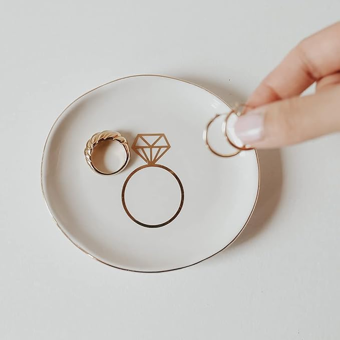 Sweet Water Decor Ring Jewelry Dish Tray | Great for Her Engagement Engaged Ring Dish Holder Bride Ring Holder Gold Ceramic Trinket Tray Wedding Accessories