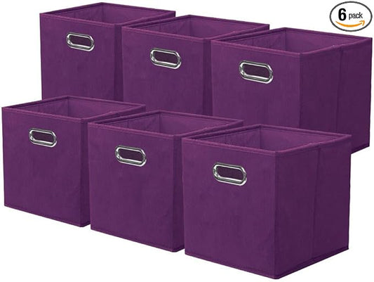 ShellKingdom Storage Bins, Foldable Fabric Storage Cubes And Cloth Storage Organizer Drawer with Metal Handle For Closet And Toys Storage, 11 X 10.5 X 10.5 INCH, 6 Pack (Purple)