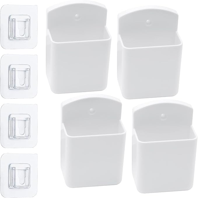 4 Pack Self Adhesive TV Air Conditioner Remote Control Holder Wall Mount Storage Box Organizer (White)