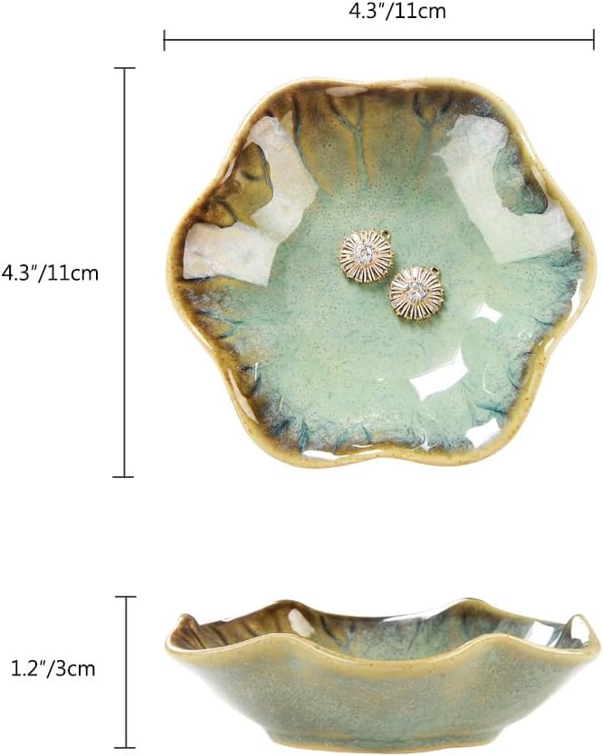 2PCS Ring Holder Dish, Small Key Bowl, Ceramic Trinket Tray Jewelry Dish Organizing Necklace Earrings for Mom Friend Sister, All Jewelries Are NOT Included. Light Green+Crystal Green.â¦