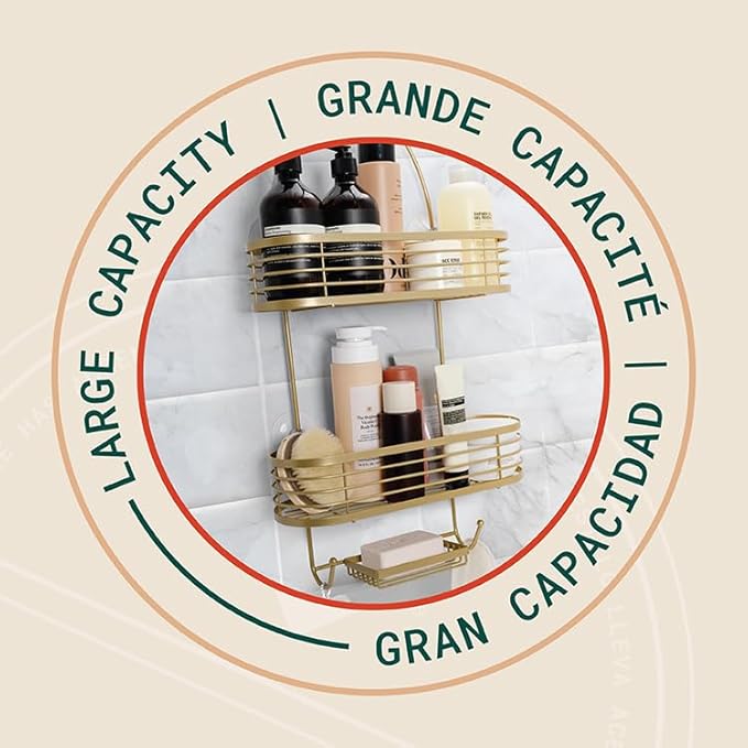 ACENTO Hanging Shower Caddy 3-Tier in Matte White, Bathroom Shower Organizer with Hooks & Suction Cups, and Soap Basket
